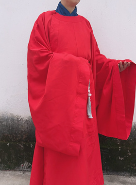 汉服道袍圆领袍男女同款宋制汉服大袖红色汉服婚服司义主持服装