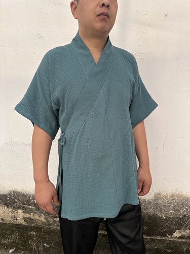 明制汉服半臂交领短衫纯棉横卧领短袖夏季男女款短打休闲民族汉服