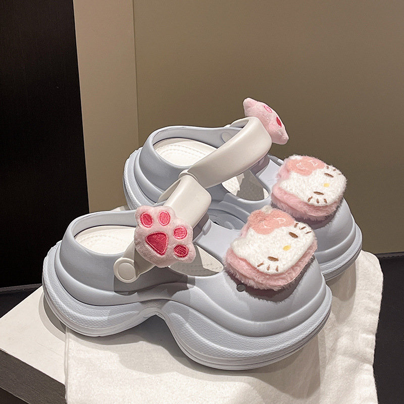 小个子粉色洞洞鞋厚底增高7cm女