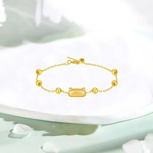 足银镀金999法棍猫手链可爱小熊纯银手工编织手绳松弛小猫卡通