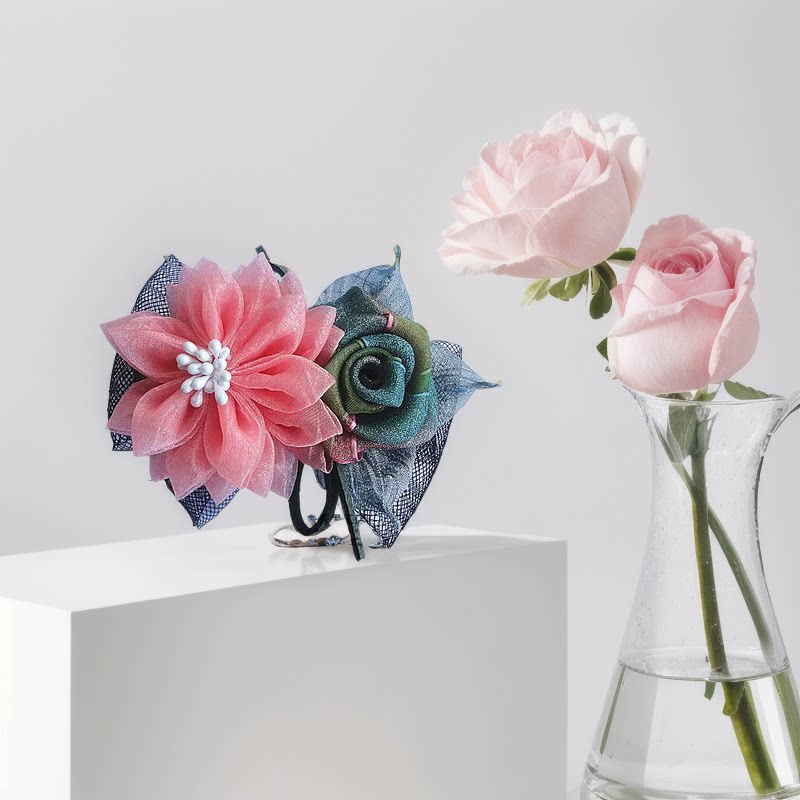 秀秀手工绢纱头花玫瑰蝴蝶结时尚唯美发饰精品弹簧夹扭扭夹满包邮