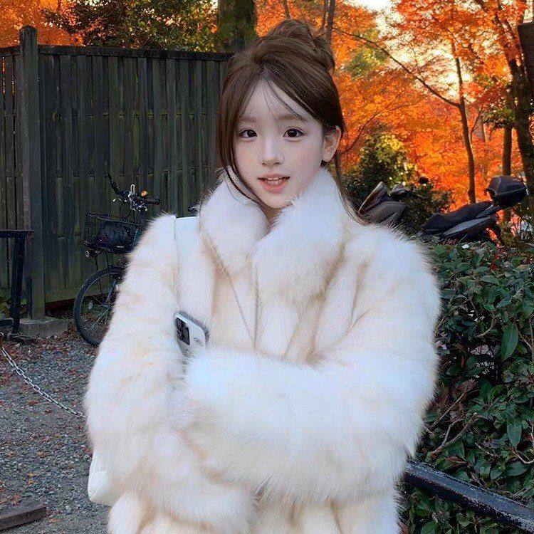 爱依轩 高级仿狐狸毛皮草外套新款环保毛毛皮草加厚保暖外套上衣