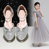 主持演出皮鞋 女童凉鞋 女儿童高跟鞋 小女孩走秀礼服鞋 公主鞋 水晶鞋