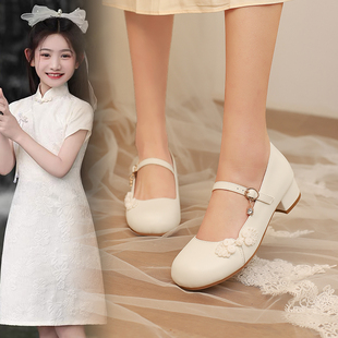 女童皮鞋2025新款儿童高跟鞋配礼服鞋旗袍汉服公主鞋大童演出单鞋