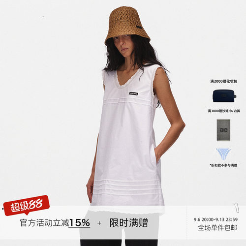 ECHOADE甄选高品质纯棉府绸迷你连衣裙圆领无袖a字裙子