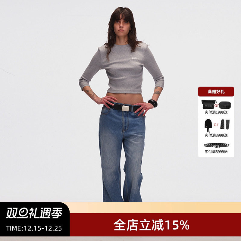 ECHOADE微喇中低腰浅蓝色牛仔裤