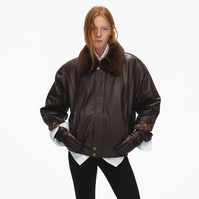 ECHOADE可拆卸毛领皮夹克外套