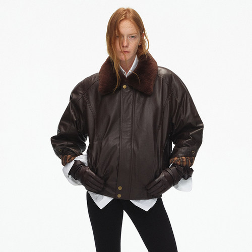 ECHOADE可拆卸毛领皮夹克外套