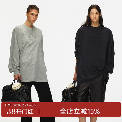 ECHOADE小圆领大廓形刺绣长袖T恤