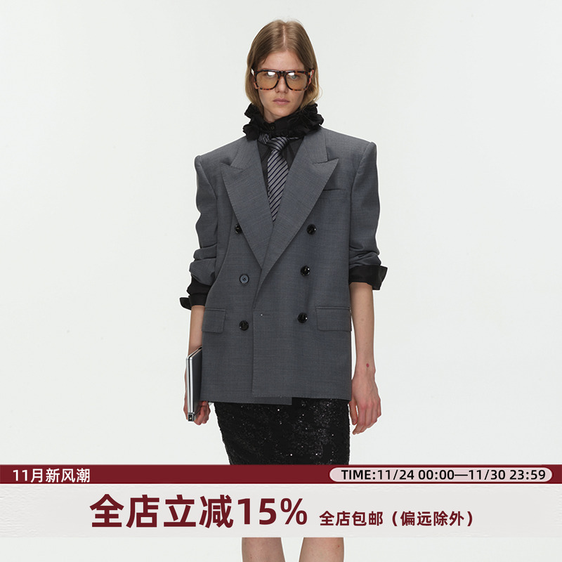 ECHOADE正肩灰色系戗驳领西装