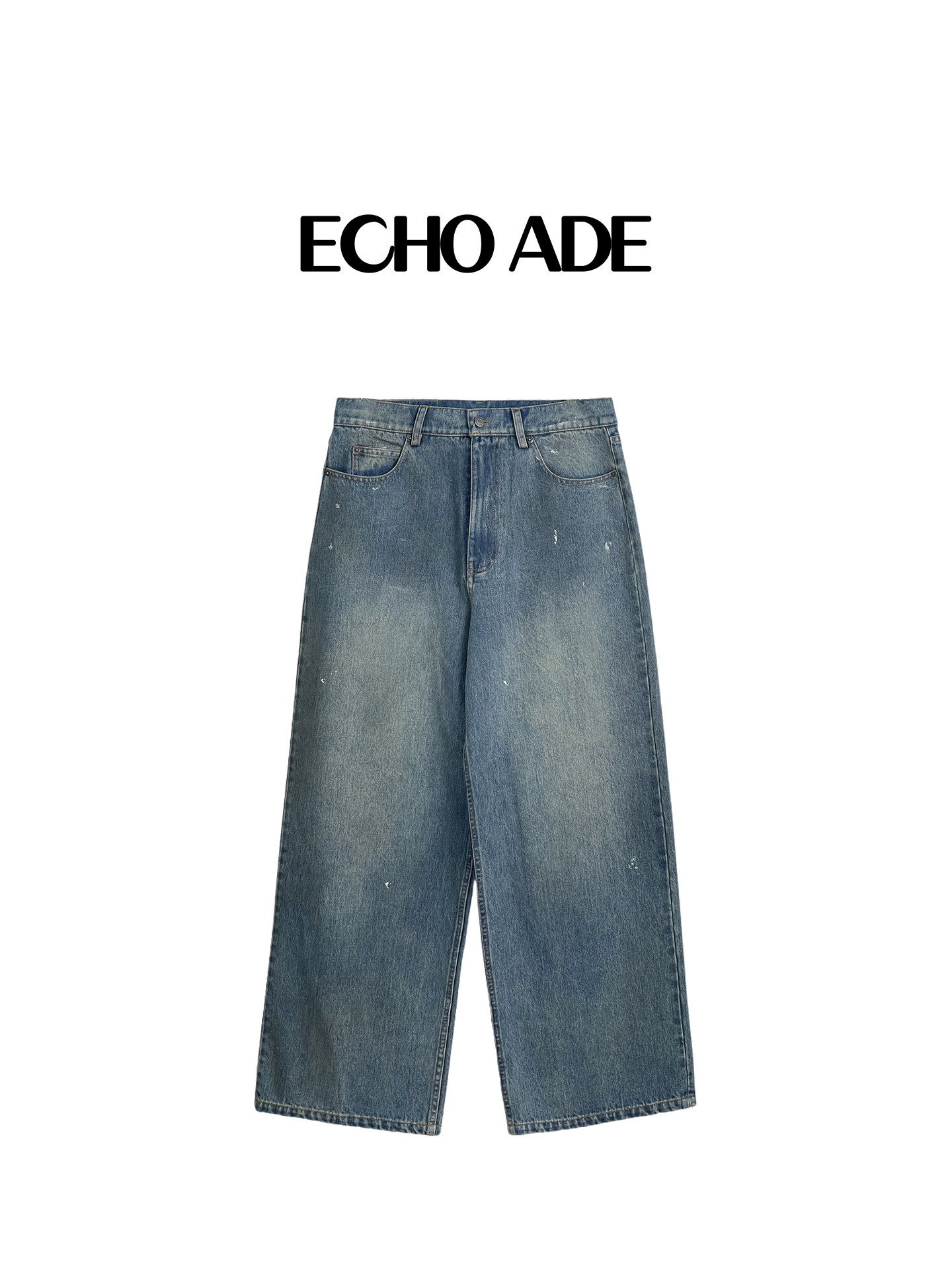 thumbnail for ECHOADE classic versatile distressed washed splash-paint loose straight-leg wide-leg jeans