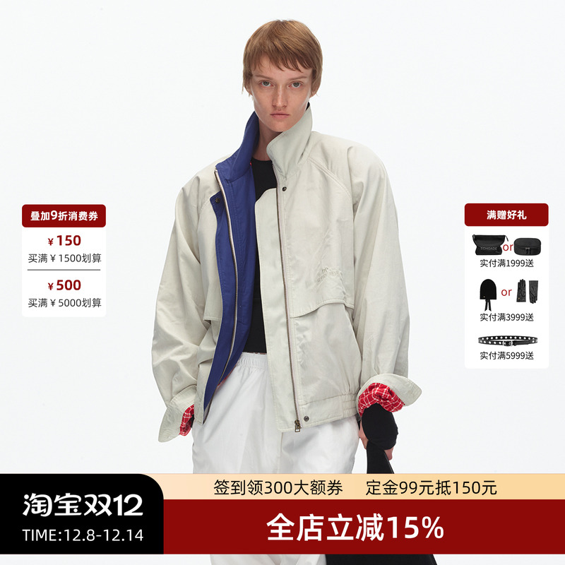 ECHOADE斜纹撞色立领短款夹克