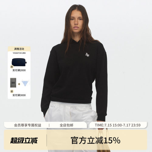 ECHOADE软糯高弹华夫格材质 利落正肩版型logo刺绣连帽长袖T恤
