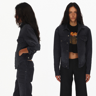 水洗做旧蓝灰色长袖 牛仔外套 圆弧下摆 ECHOADE时髦随性