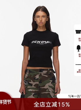 ECHOADE经典紧身短裁小版型 仿烫银字母印花正肩修身百搭基础T恤