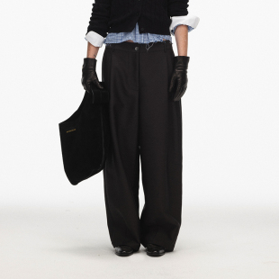 型西裤 ECHOADE精致时髦 优雅有光泽中低腰双褶宽松阔腿版