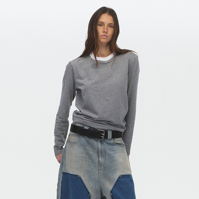 ECHOADE松弛百搭 撞色领口设计早春叠穿神器实穿圆领长袖T恤