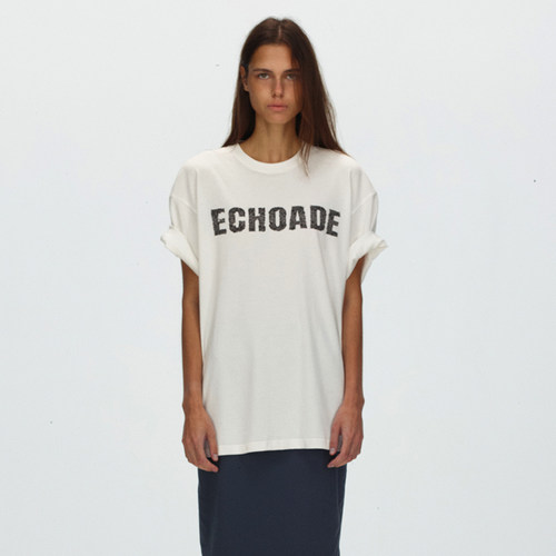 ECHOADE 软糯亲肤 经典落肩设计宽松蕾丝印花圆领短袖T恤