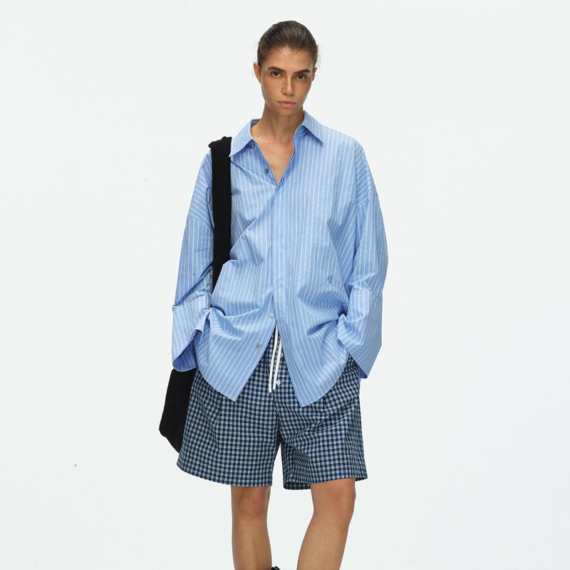 ECHOADE廓形暗门襟中长款衬衫