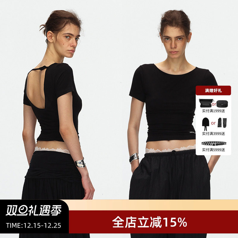 ECHOADE露背设计收腰短袖T恤