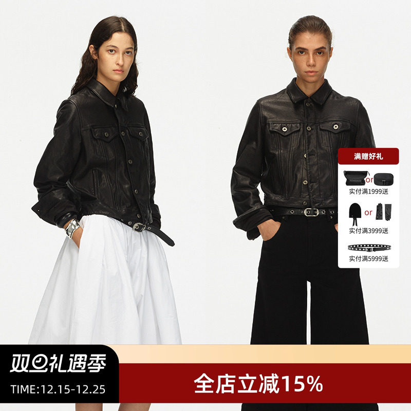 ECHOADE喷蜡衬衫领皮夹克外套