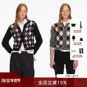 ECHOADE复古经典 菱格纹针织开衫 精选蓬松绵羊毛 圆领设计短款