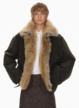 ECHOADE一件过冬 可脱卸鹅绒内胆工装风羊毛大毛领羽绒服夹克外套