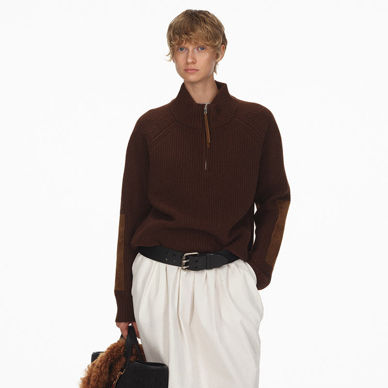 ECHOADE立领半拉链绵羊毛针织衫