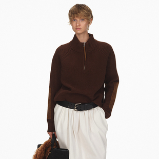 ECHOADE复古气质小立领半拉链绵羊毛针织衫