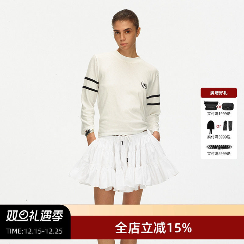 ECHOADE撞色拼接印花九分袖T恤