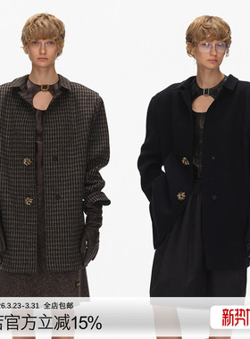 ECHOADE松弛廓形 船领造型宽肩垫肩设计装饰扣羊毛外套