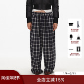 复古慵懒松紧腰抽绳设计格纹阔腿西裤 ECHOADE经典 长青