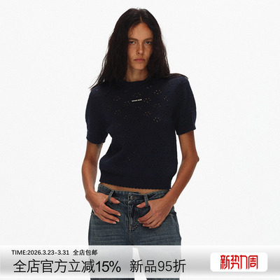 ECHOADE软糯亲肤 清爽镂空设计 圆领短袖针织T恤