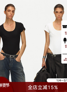 ECHOADE时髦精B入甄选柔软舒适螺纹双领口水滴U领设计修身连体T恤