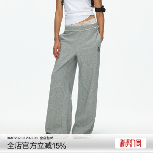 型轻薄休闲运动阔腿裤 ECHOADE复古时髦感 腰头脚口毛边设计宽松版
