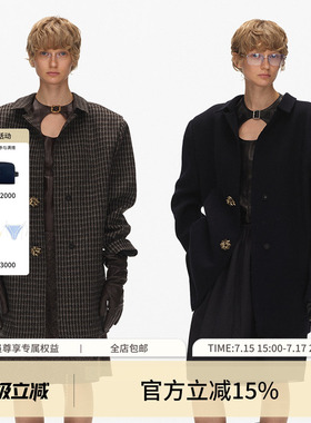 ECHOADE松弛廓形 船领造型宽肩垫肩设计装饰扣羊毛外套