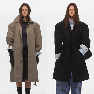 ECHOADE经典酷飒 利落挺括可拆卸垫肩阔肩中长款风衣外套