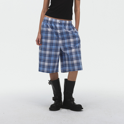 ECHOADE早春时髦慵懒感 宽松版型松紧腰阔腿格纹中裤