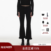 饰设计黑色微喇八分裤 ECHOADE时髦高级感 亲肤高弹中腰蝴蝶结装