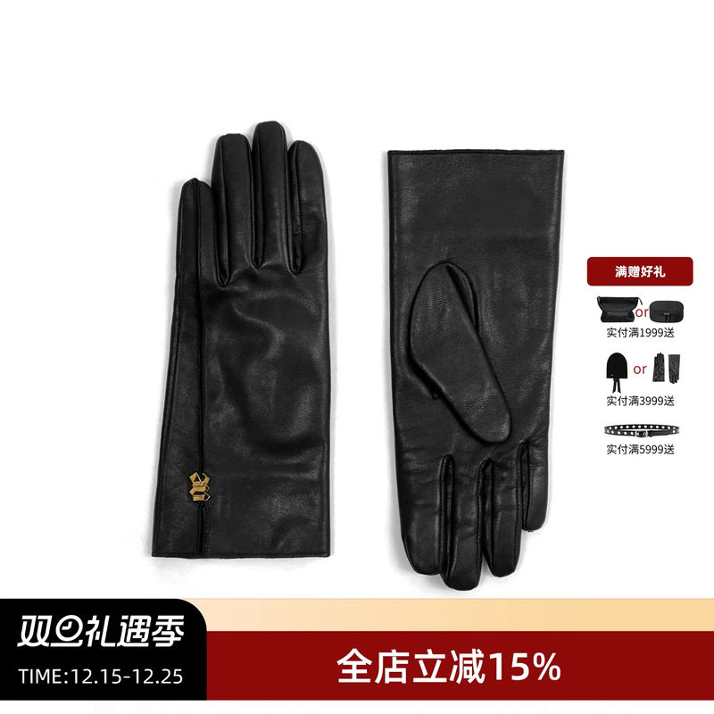 ECHOADE保暖黑色真皮五指手套