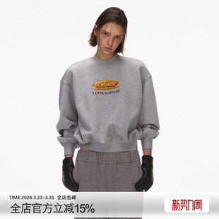 灰色设计纯棉早春卫衣 上衣套头薄款 ECHOADE卡通印花圆领短款 长袖