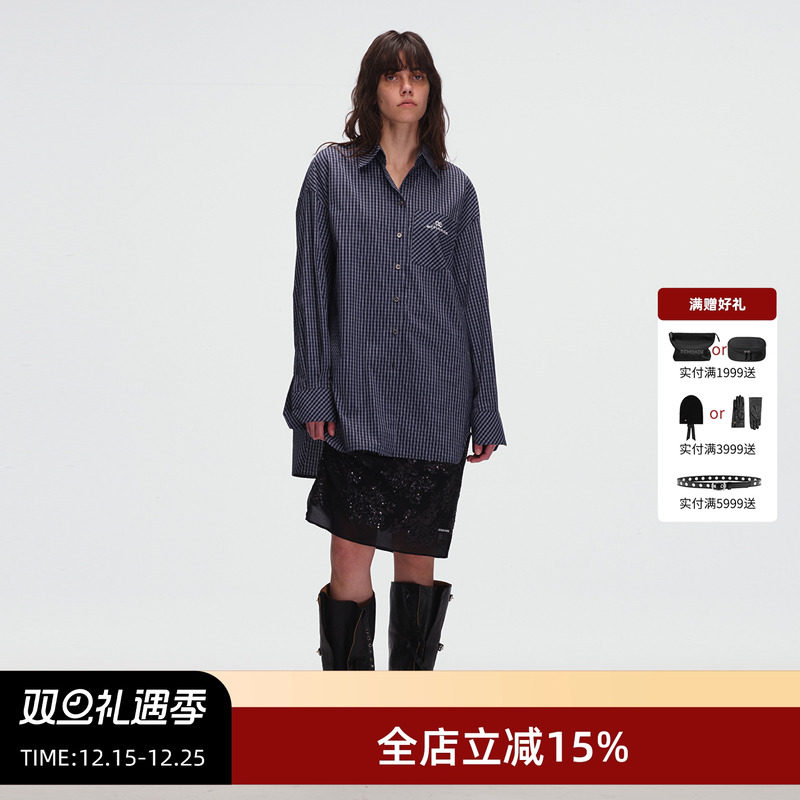 ECHOADE甄选经典格子元素 LOGO刺绣点缀垂坠松弛感宽松长袖衬衫