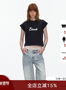 ECHOADE夏季B备 甄选高克重棉破坏水洗小圆领微露腰线设计短款T恤