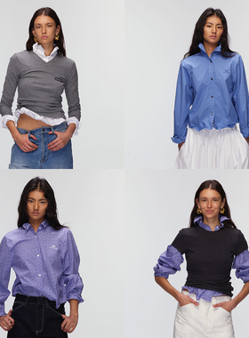 ECHOADE极简优雅小版型鱼骨设计随意演绎N种造型logo刺绣长袖衬衫