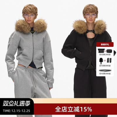 ECHOADE修身加绒连帽卫衣