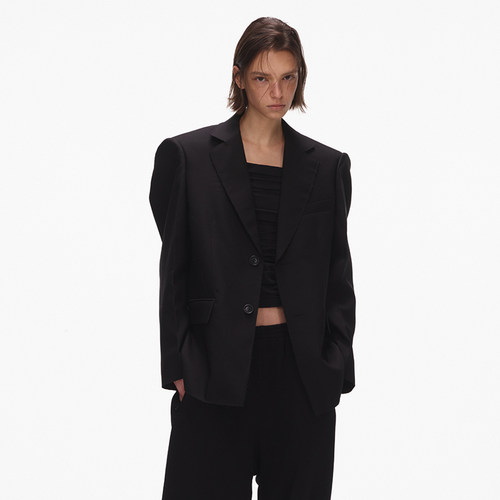 ECHOADE经典阔西 高智力量感垫肩设计枪驳领羊毛廓型西装外套