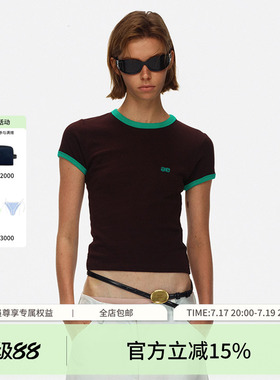 ECHOADE 亲肤软糯 高密弹力针织撞色领口袖口设计修身短袖T恤