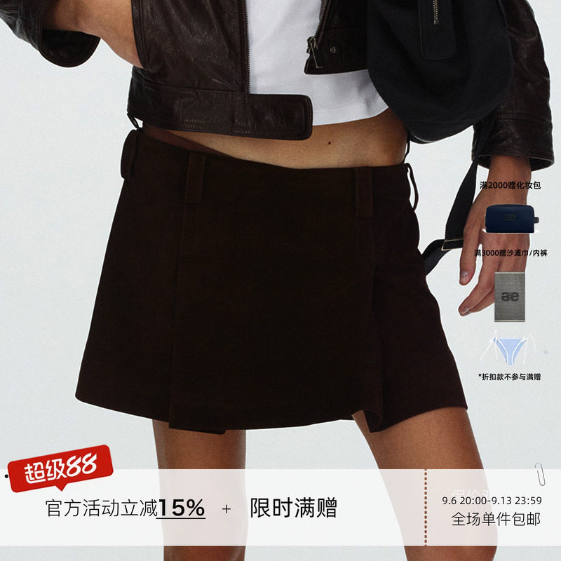 ECHOADE 精选进口细腻反绒羊皮 暗褶设计利落廓形麂皮迷你短裙图片