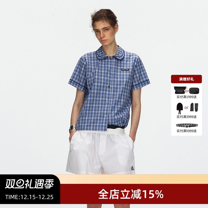 ECHOADE小翻领H型直筒短袖衬衫