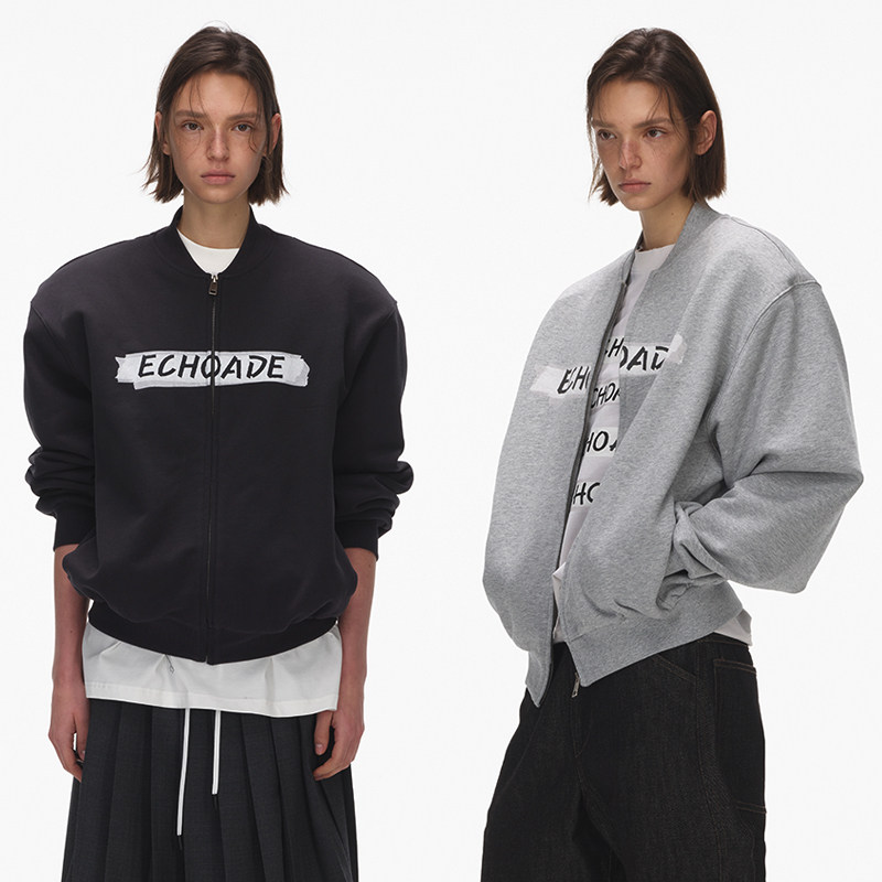 ECHOADE宽松版胶带印花棒球服上衣早春精致长袖卫衣拉链夹克外套